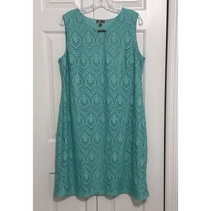JM Collection Teal Layered Lace Sleeveless Lined MIDI Dress Size Large Peacock